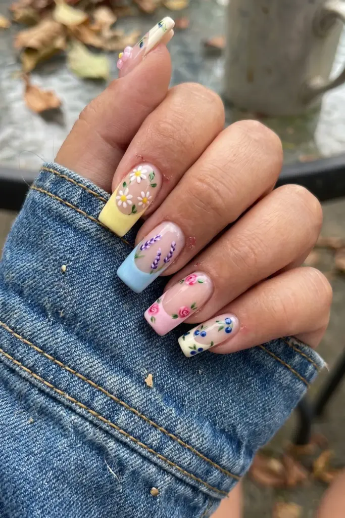 floral-french-tip-square-summer-nails
