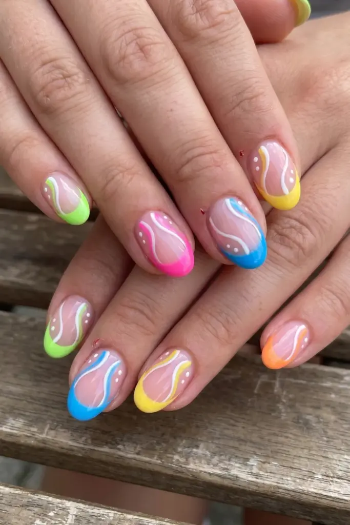 neon-french-tip-short-summer-nail-idea