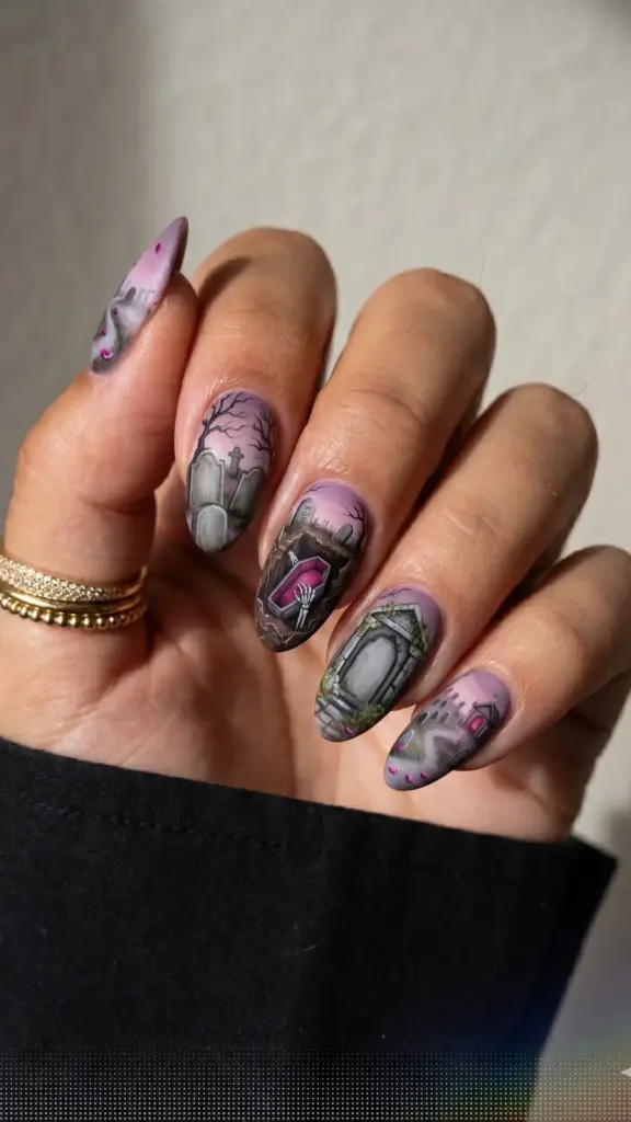 spook-halloween-nail-ideas-graveyard-burial-scene