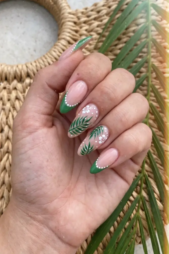 tropical-summer-almond-nails-palm-leaves